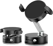 BENTOBEN Car Phone Holder Magnetic with Clamp, for MagSafe Car Phone Mount 360° Free Adjustable Foldable Vacuum Car Mount Fit iPhone and Android Phone for Car/Home/Gym/Office Black (With Adhesive Pad)