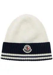 Moncler Kids Striped Logo Cotton Beanie - Black XS (24 months)