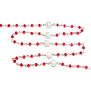 Genuine Red Garnet & Pearl Rondelle Beads, 24K Gold/Silver Rosary Chain