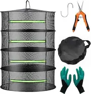 Herb Drying Rack,Herb Drying Rack Hanging,2 ft 4 Tier Folding Mesh Zippered Hanging Net for Herbs Plants Flower Vegetables Seeds Spices Fish Food with Pruning Shear for Hydroponics(Black)