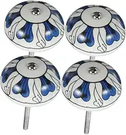 [HEALEEP] 4pcs Ceramic Knobs Single Hole Round Hand-Painted Plant Design Decorative Door Handles for Furniture
