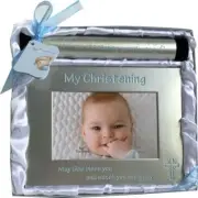 Baby Boy Metal Christening Cross Photo Frame & Certificate Holder Keepsake-Blue
