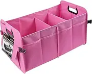 ATATHXHQay Pink Car Storage Box 55L - 3-Section Organiser with Extra Front Pocket, Collapsible & Portable Boot Solution