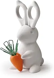 QUALY Desk Bunny QL10115-WH Desk Set with Scissors and Paper Clip Holder Plastic White Orange