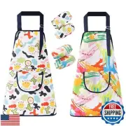 Ricawa 2 Pack Kids Apron Girls Boys Kids Painting Apron Waterproof Kids Apron