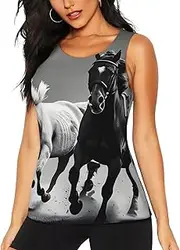 [OAZCVBNN] Black and White Horses Running Print Hot Summer Sleeveless Tops Athletic Tank Tops Gym Active Lifestyles Casual Outings