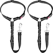 2 x Adjustable Seat Belt Dog Car Headrest with Headrest Attachment, Safety Harness for Small and Tele Large Dogs, Elastic Dog Safety Belt in Black