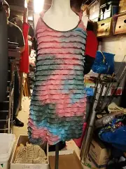 NWT PRETTY ANGEL SILK BLEND VINTAGE BOHO LAYERED BLOUSE Tank TOP SZ m Rayon Bl
