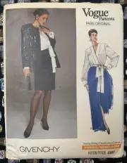 Vogue 2387 Givenchy Sewing Pattern Misses Jacket Blouse Skirt 8-10-12 Uncut FF