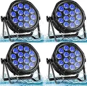 LED Par Lights Waterproof Outdoor Uplighting – 14 x 10W RGBW 4-in-1 Stage Wash Light with DMX, Strobe Effect DJ Light for Weddings, Church, Club, Party, Bar 4pcs