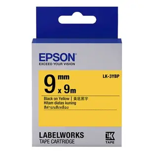 EPSON 愛普生 LK-3YBP(9mm)黃底黑字粉彩標籤帶