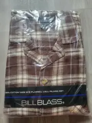 Bill Blass Mens 100% Cotton Yarn Dye Flannel Pajama Set Brown Plaid L New