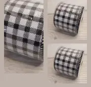 New 3 Buffalo Check Plaid Ribbon 2.5"x9' Wired White & Black Farmhouse Christmas