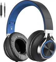 AC01 Headphones Wired Noise Isolating Over Ear, Corded Stereo Headsets with Microphone Volume Control for Adults Teens with Wire 3.5mm for Cellphones, Tablets, Laptop, Chromebook (Black Blue)