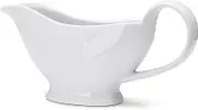 WishDeco Porcelain Gravy Boat for Dinner Party Buffet, 200ML Ceramic Sauce Jug with Smooth Handle and Lip Spout, Serving Salad Dressing Broth Ketchup Black-Pepper, White