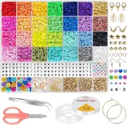 28 Colors 6380pcs 6mm Flat Round Heishi Polymer Clay Jewelry Making Kit Bead Smiley Face Beads Set