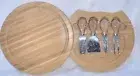 Vonshef Round CHEESE BOARD with Knives Bamboo Wood Serving Set Slide Platter New