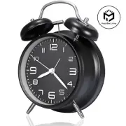 "New 4-Inch Twin Bell Loud Alarm Clock | Metal Frame, 3D Dial, Backlight | Batte
