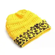 10 Colors Leopard Beanie Women Stretch Knitted Crochet Beanies Winter Hats For Women Warm Lady Messy Yellow One Size