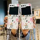 Case For Samsung Galaxy Z Flip6 Flip5 Flip4 Crossbody Lanyard Strap Flower Cover