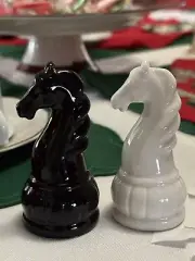 Cosmos Ceramic Black and White Knight Chess Piece Salt and Pepper Shakers