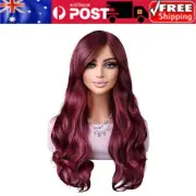 26in Burgundy Wigs with Side Bangs Wine Red Ombre Wigs for Women Layered Wigs