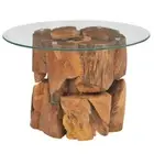 Solid Teak Drift Wood Coffee Table 60cm Timber Glass Sofa Lounge Lamp Side Stand