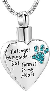 DOTUIARG Urn Necklace Birthstone Ashes Cremation Keepsake- No Longer by My Side Forever in My Heart-Dog Cat Pet Paw Style Pendants