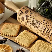 Wooden Embossed Rolling Pin Nativity Pattern Xmas Christmas Wooden Engraved Embossing Rolling Pin with 9 Different Scene