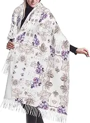 [DEXNEL] Beautiful Grape Leaves Women'S Fashion Scarf With Art Printed Tassel Soft Cashmere Warm Winter Warm Long Scarves