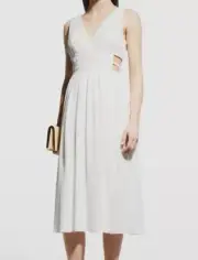 $396 Aidan Mattox Women's White Sleeveless Ruched Cutout A-Line Dress Size 10