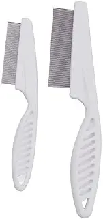 Professional Anti-Flea Comb Metal Flea Comb with Handle and Rotatable Pins,White,Pack of 2