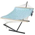 Double Outdoor Hammock with Stand, Two Person Cotton Rope Hammock with