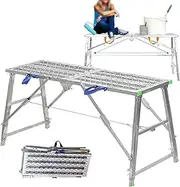 Work Platform Portable Multipurpose Folding Scaffolding Work Platform Scaffold Tower Ladder Stool Bench Adjustable Height, 880 lbs Maximum Load,Galvanized Steel Welding