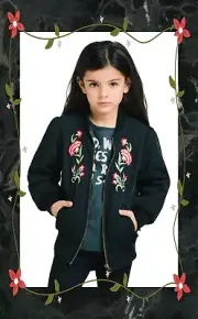 Rock Your Kid Size 2 Te Amo " I Love You " Black Embroidered Bomber Jacket BNWT