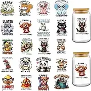 Funny UV DTF Cup Wraps - 20 Sheets Fun Animal Uvdtf Tumbler Wrap for 16 oz Glass Coffee Cups, Cute Black Cat Dog Chicken Transfer Stickers DIY Water Bottle Creative Decorations Gifts for Colleagues