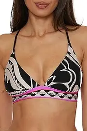 [Trina Turk] Women's Florence Reversible Halter Bikini Top, Adjustable, Tie Back, Swimwear Separates