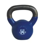 Cando Vinyl-Coated Kettlebell - Blue - 15 lb - Workout & Strength Trainingl -