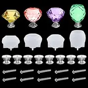 Koonafy 4 Pcs Cabinet Knob Resin Mold Drawer Knob Silicone Mold Polygonal Crystal Cabinetry Epoxy Mould with Screws for Dresser Kitchen Cabinets Wardrobe Bathroom Cabinet Desk