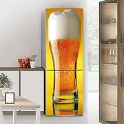 Self Adhesive Refrigerator Door wrap Vinyl Sticker, Fridge Sticker Full Covering Door Fridge Covers Skins Wall Stickers for Kitchen Decal, Seduced bubbling Beer Cool Summer