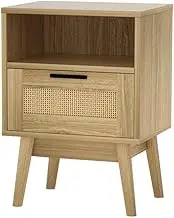 Artiss Bedside Table Rattan Bed Side Tables Storage Small Narrow Desk Chest of Drawers, with 1 Drawer and Shelf, Bedroom Living Room Home Furniture Tallboy Lamp Stand Nightstand Cabinet in 54cm Height