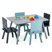 5 Pieces Kids Wooden Activity Play Furniture Set with Building Blocks-Blue - Col