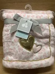 Just Born Pink And White Cheetah Print Baby Blanket With Hearts Plush 30x40"