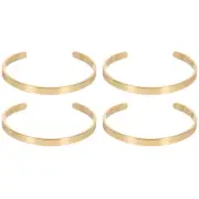 4pcs Bracelet Blanks, Gold Blank Titanium Steel Tags DIY Engraving 2.8x0.24"