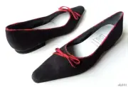 CYNTHIA ROWLEY black suede red bow pointy toe ballet flats shoes Tyra Italy new