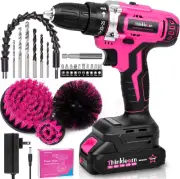 20V Pink Cordless Drill Set - Power Drill/Driver Kit with Drill Brush, Drill Bit