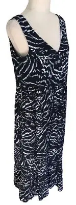 Decjuba Size 6 Ari Tiered Midi Dress rrp $99.95 Navy Fuzzy Zebra Print NWT