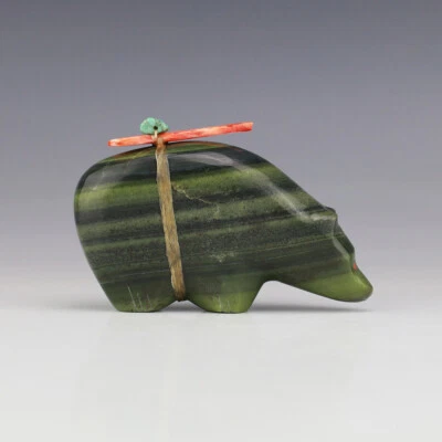 NATIVE AMERICAN ZUNI SERPENTINE BEAR FETISH BY LELAND BOONE & DAPHNE QUAM