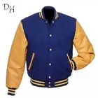 Letterman Royal Blue Wool Varsity Bomber Jacket Yellow Gold Real Leather Sleeves