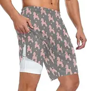 [ZZXXB] Pink Poodle Love Athletic Shorts for Men with Pockets 2 in 1 Quick Dry Running Shorts S-3XL